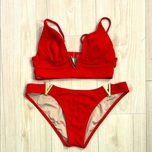 Victoria's Secret Red Bralette Bikini with Gold Accents